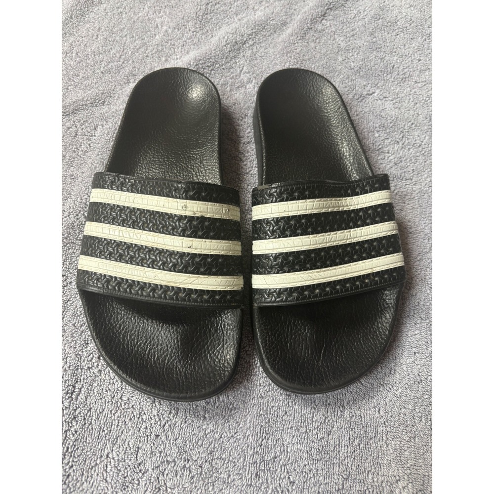 Adidas Adilette Slides Black White 3 Stripe Sandals Womens 8 Mens 7